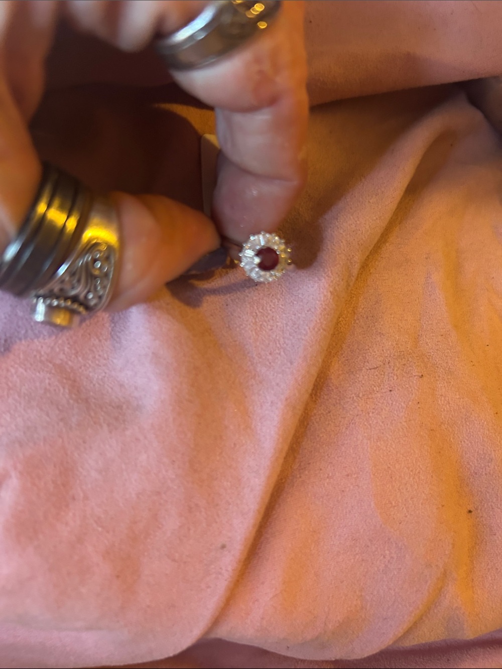 Classic Ruby Halo 925 Siver Plated Ring- Red & Sparkling White Sapphire Gemstone